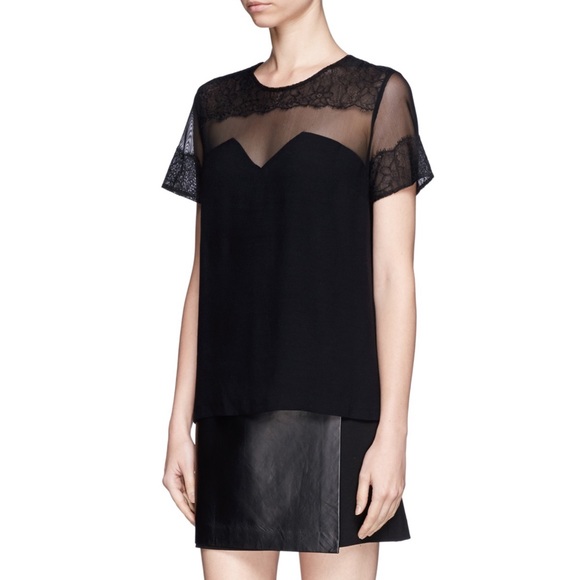 SANDRO ENOLA SHEER LACE TRIM TOP - Picture 3 of 7